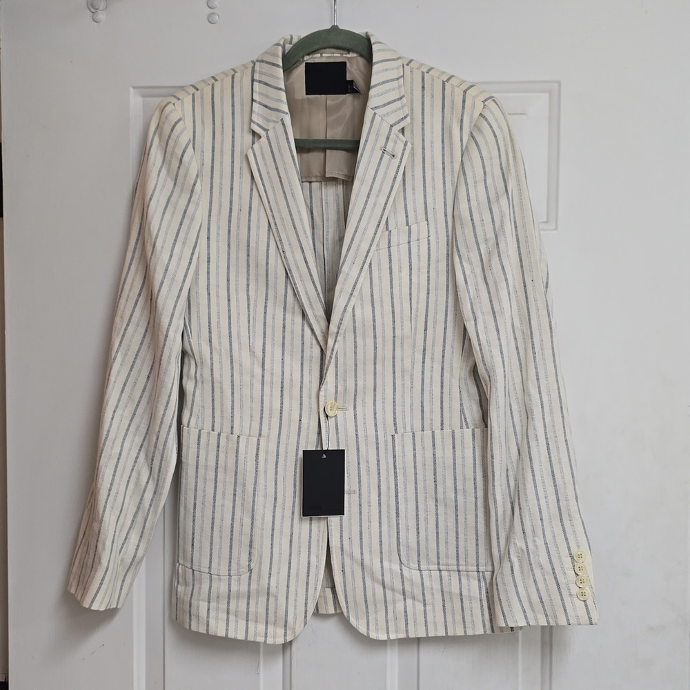 ASOS The Hutton Blazer in Pinstripe Linen Blend Ivory Cream